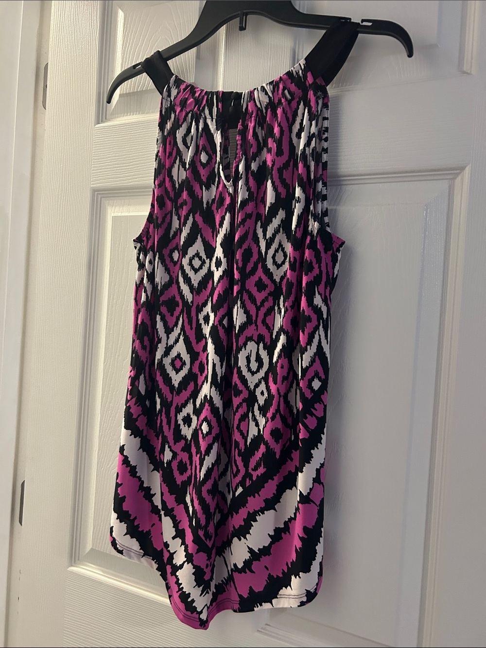 INC International Concepts Black, White & Magenta Sleeveless Halter Blouse